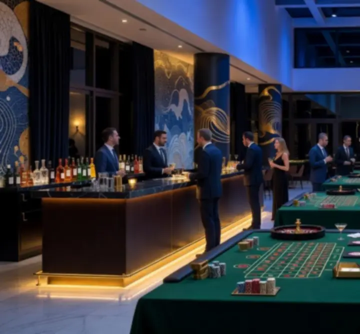Πολυτελές venue στην Αθήνα με ατμοσφαιρικό φωτισμό και διακόσμηση καζίνο